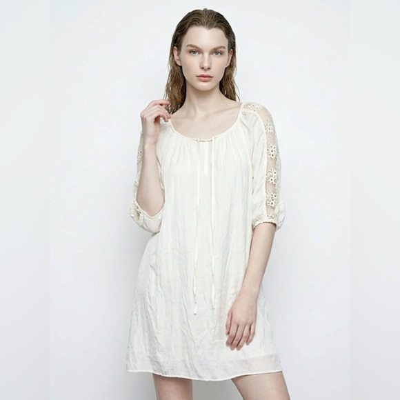 Nicole Italy NWT Pure Silk Boho Lace Mini Dress Tunic Cream M - Picture 2 of 10